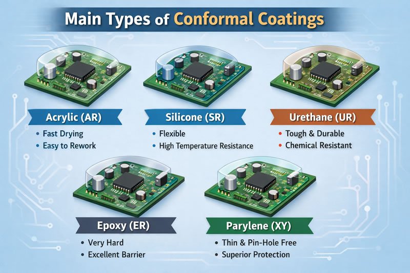 What are the main types of conformal coatings
