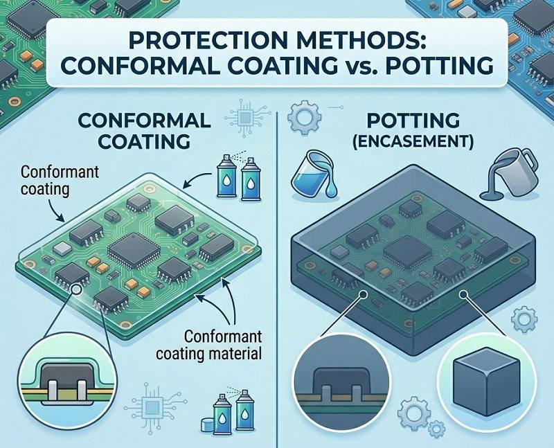 What is the difference between conformal coating and potting