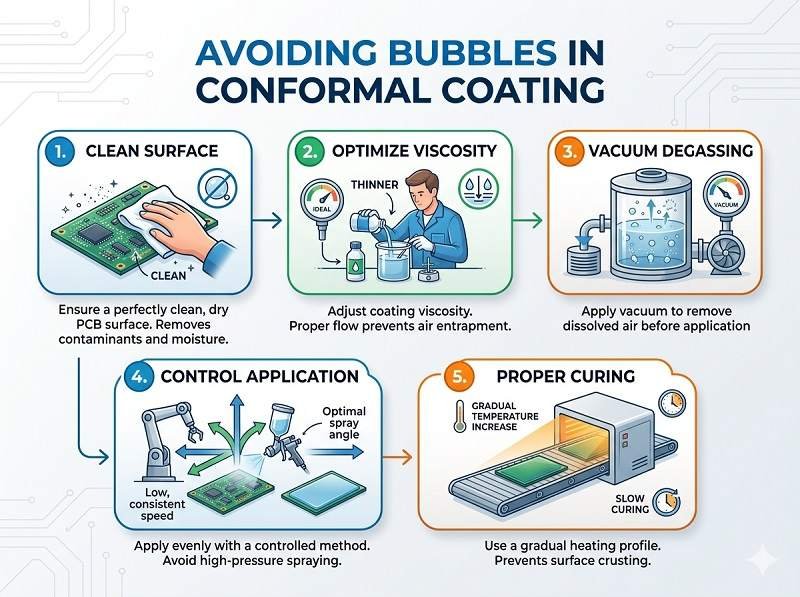 How to avoid bubbles in conformal coating