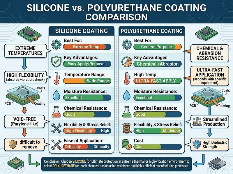 Comparaison des revêtements en silicone et en polyuréthane