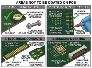 What areas should not be coated on PCB
