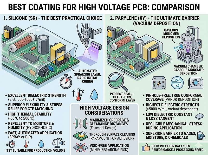 What is best coating for high voltage PCB