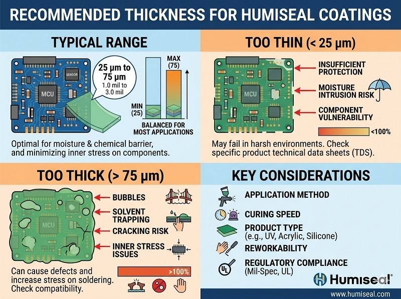 What is the recommended thickness for HumiSeal coating