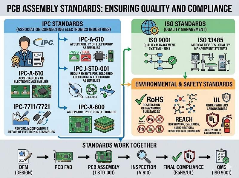What standards are used in PCB assembly